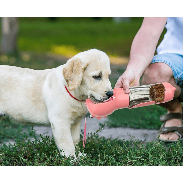 3-in-1 Portable Pet Water Bottle Feeder with Garbage Bag Storage