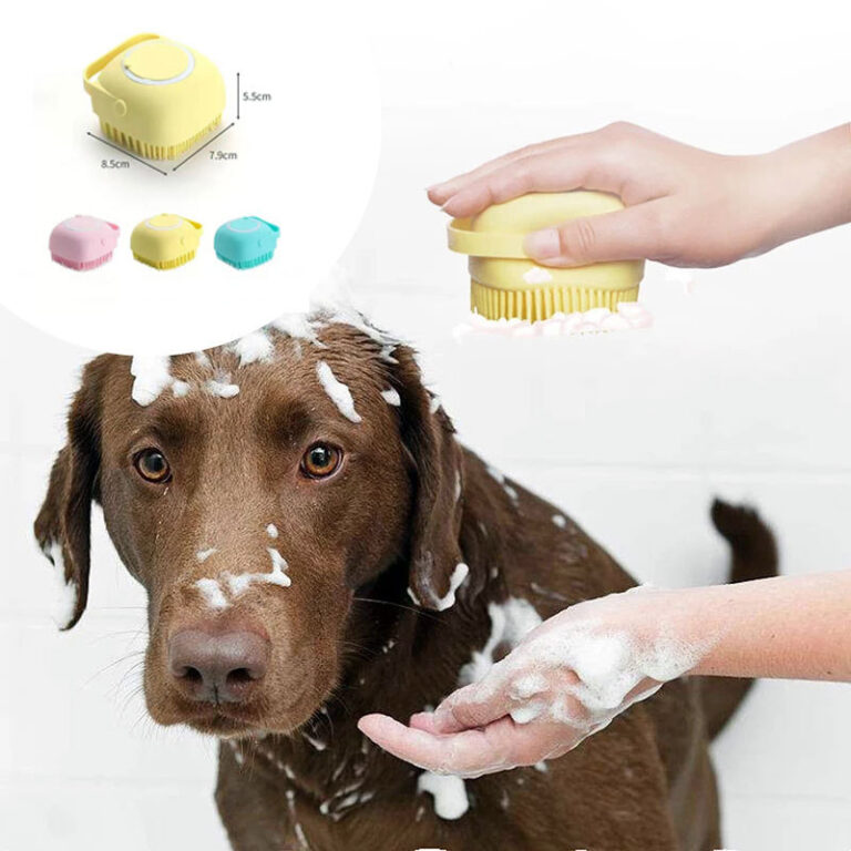 Silicone Dog Bath & Massage Gloves – Pet Grooming Tool with Shampoo Dispenser